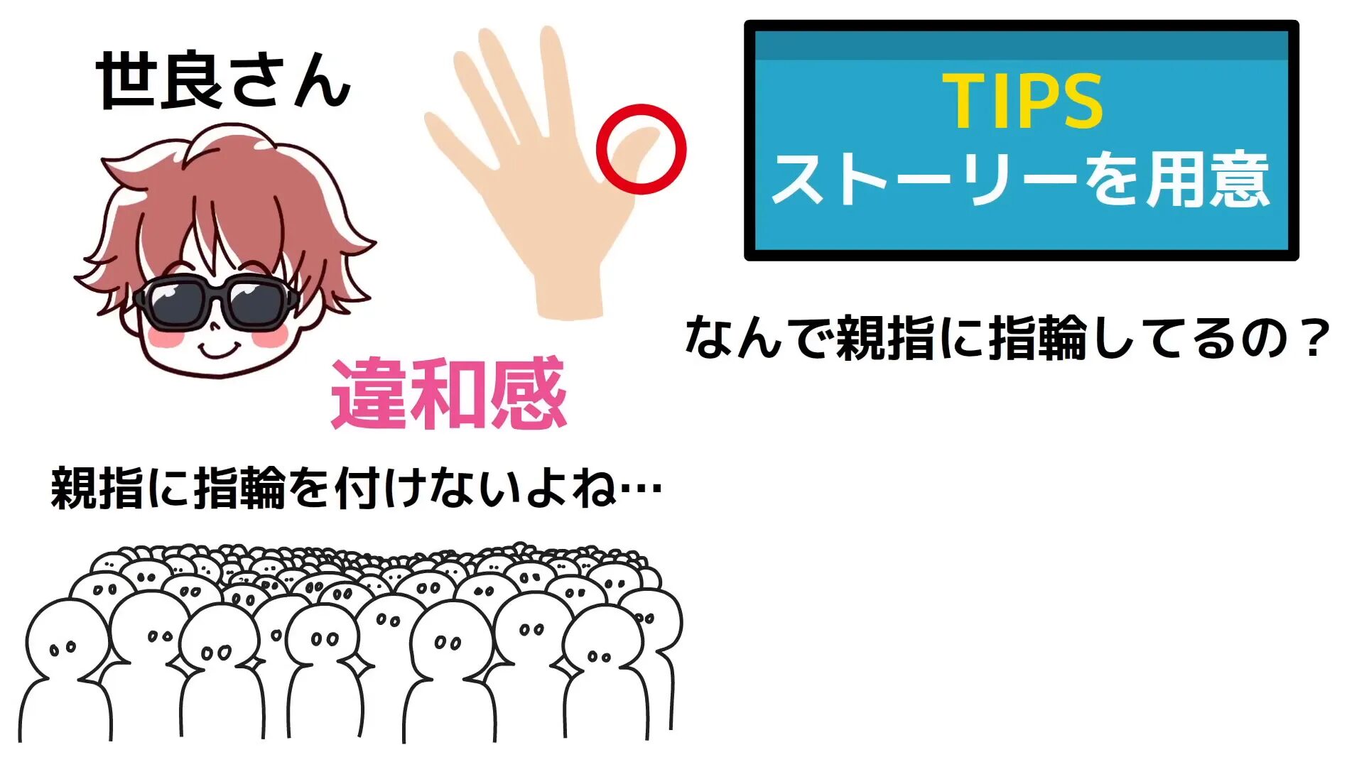 親指に指輪をつける違和感の例