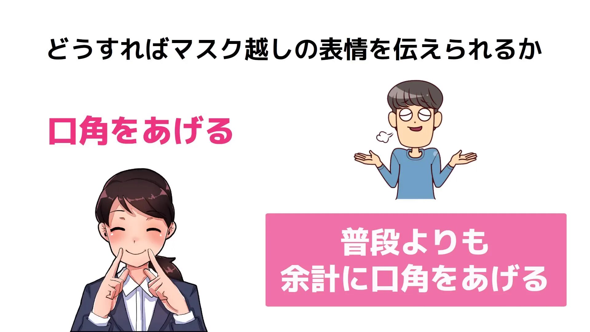 マスクをしていても口角を上げて笑顔を作る