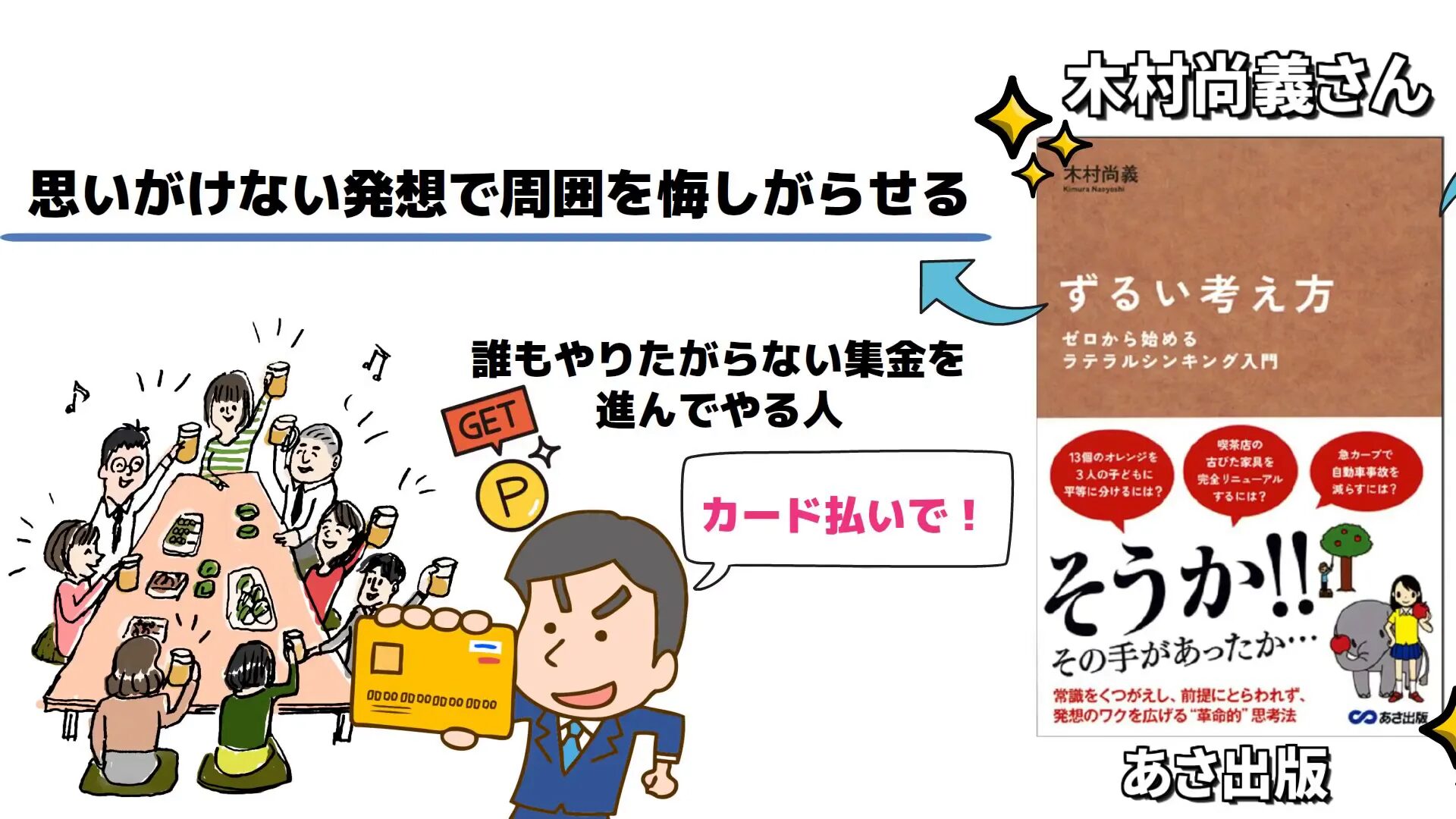 ずるい考え方のイメージ例：飲み会の集金を率先して行いポイントを得る人の話